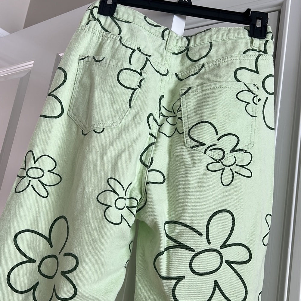 Bailey Rose light green retro like cropped Wide Leg  flower jean pants Womens 5 - Picture 5 of 8